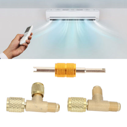 1/4in Valves Core Brass Tee Adapter Quick Coupler Access Tee Fittings for Vacuum Gauge R22 R12 R134 V1294-YM0523-3113220052511
