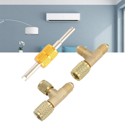 1/4in Valves Core Brass Tee Adapter Quick Coupler Access Tee Fittings for Vacuum Gauge R22 R12 R134 V1294-YM0523-3113220052511