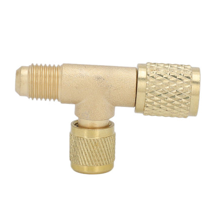 1/4in Valves Core Brass Tee Adapter Quick Coupler Access Tee Fittings for Vacuum Gauge R22 R12 R134 V1294-YM0523-3113220052511