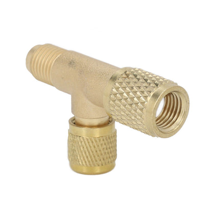 1/4in Valves Core Brass Tee Adapter Quick Coupler Access Tee Fittings for Vacuum Gauge R22 R12 R134 V1294-YM0523-3113220052511