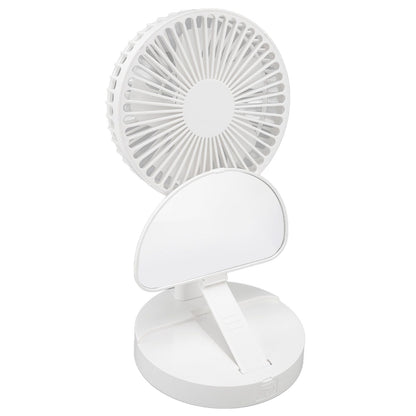 USB Desktop Fan Foldable Rechargeable Battery Makeup Mirror Function Bottom Silicone 3 Speeds White Mini Fan V1294-YM0523-3113220054311