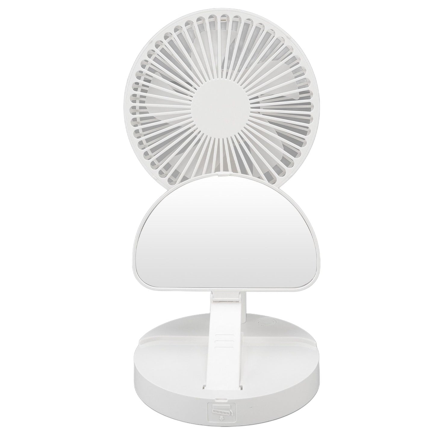 USB Desktop Fan Foldable Rechargeable Battery Makeup Mirror Function Bottom Silicone 3 Speeds White Mini Fan V1294-YM0523-3113220054311