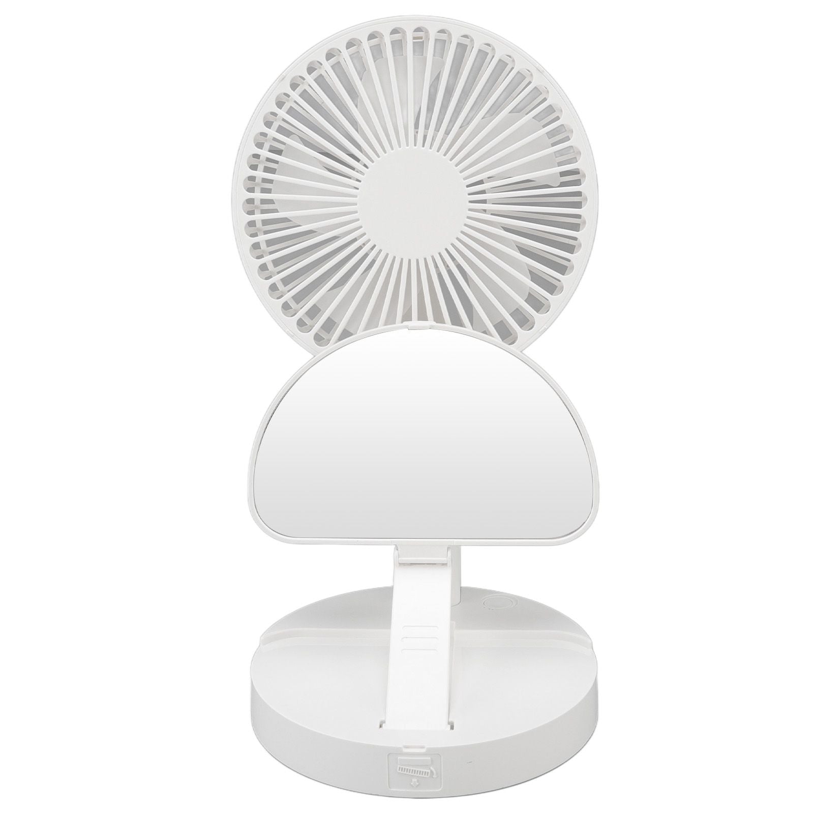 USB Desktop Fan Foldable Rechargeable Battery Makeup Mirror Function Bottom Silicone 3 Speeds White Mini Fan V1294-YM0523-3113220054311