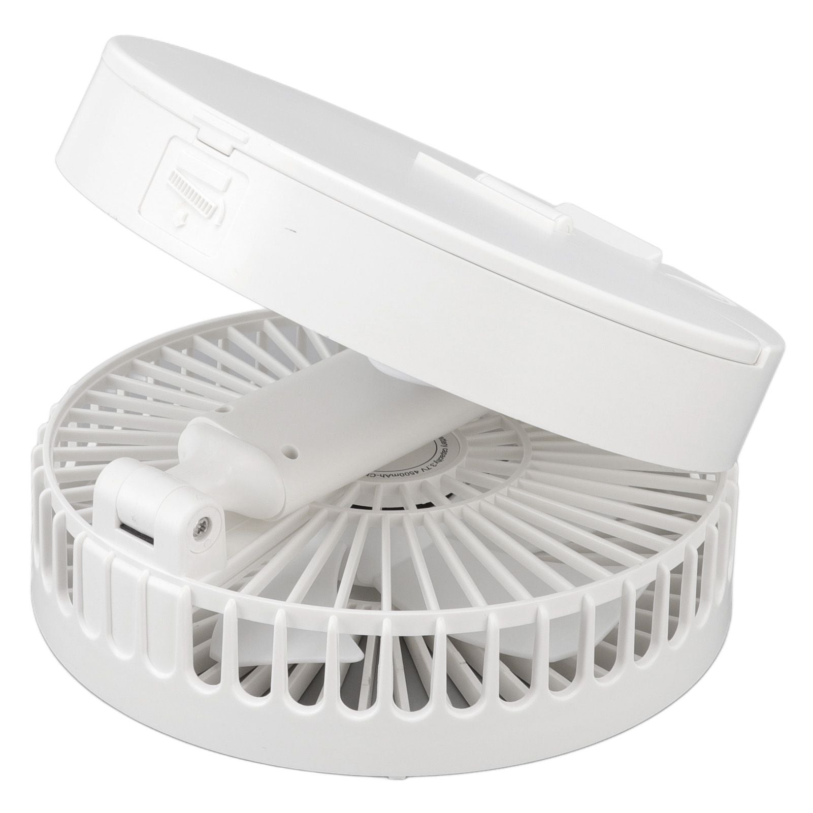 USB Desktop Fan Foldable Rechargeable Battery Makeup Mirror Function Bottom Silicone 3 Speeds White Mini Fan V1294-YM0523-3113220054311