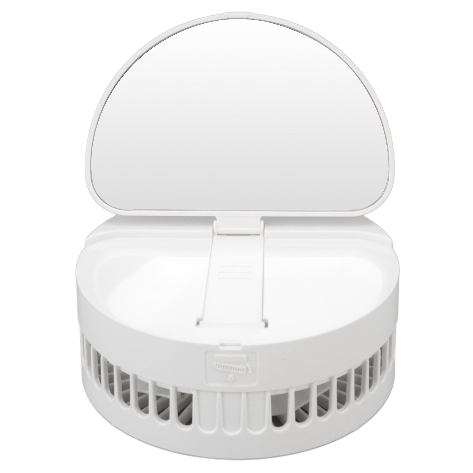 USB Desktop Fan Foldable Rechargeable Battery Makeup Mirror Function Bottom Silicone 3 Speeds White Mini Fan V1294-YM0523-3113220054311