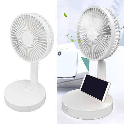 USB Desktop Fan Foldable Rechargeable Battery Makeup Mirror Function Bottom Silicone 3 Speeds White Mini Fan V1294-YM0523-3113220054311