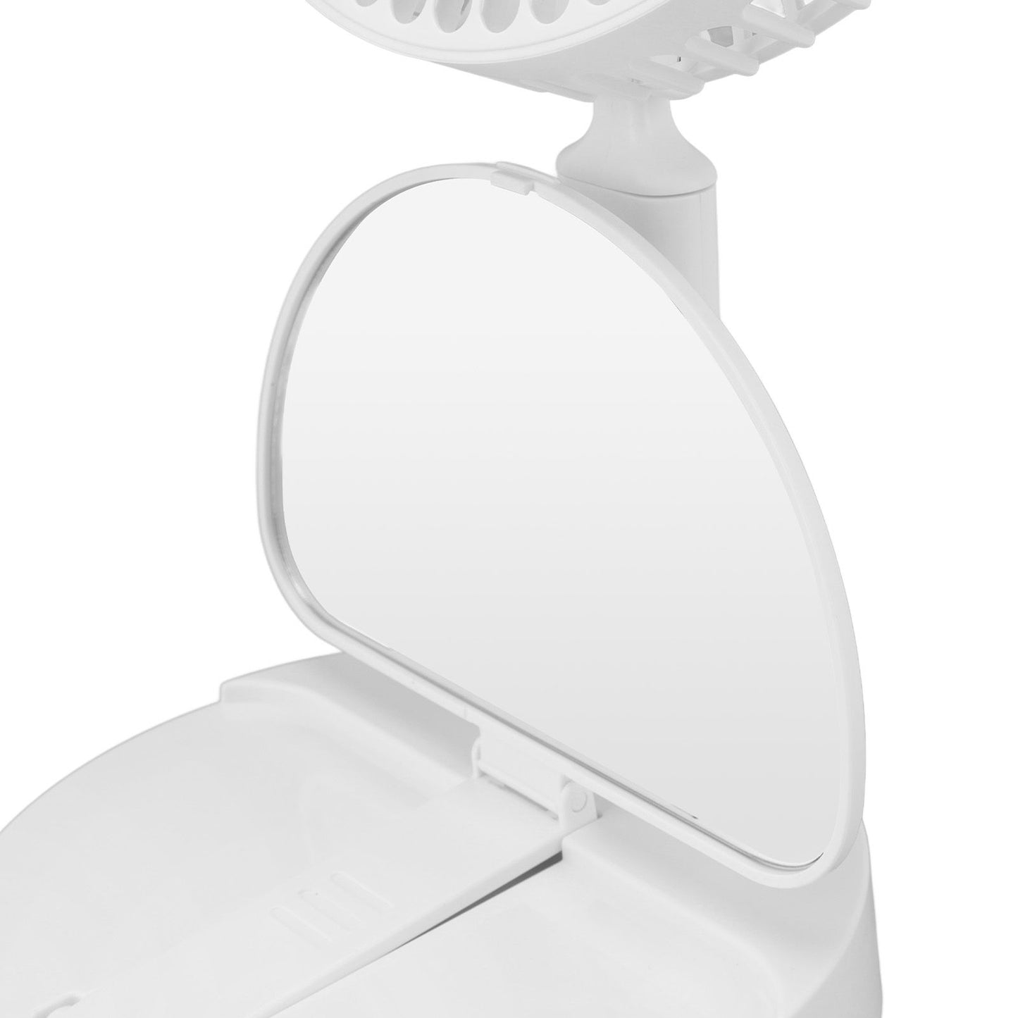 USB Desktop Fan Foldable Rechargeable Battery Makeup Mirror Function Bottom Silicone 3 Speeds White Mini Fan V1294-YM0523-3113220054311