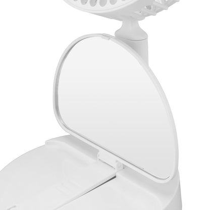 USB Desktop Fan Foldable Rechargeable Battery Makeup Mirror Function Bottom Silicone 3 Speeds White Mini Fan V1294-YM0523-3113220054311