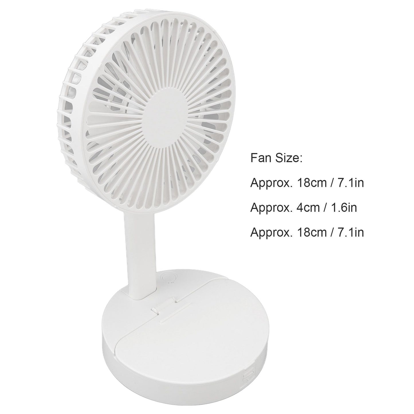 USB Desktop Fan Foldable Rechargeable Battery Makeup Mirror Function Bottom Silicone 3 Speeds White Mini Fan V1294-YM0523-3113220054311