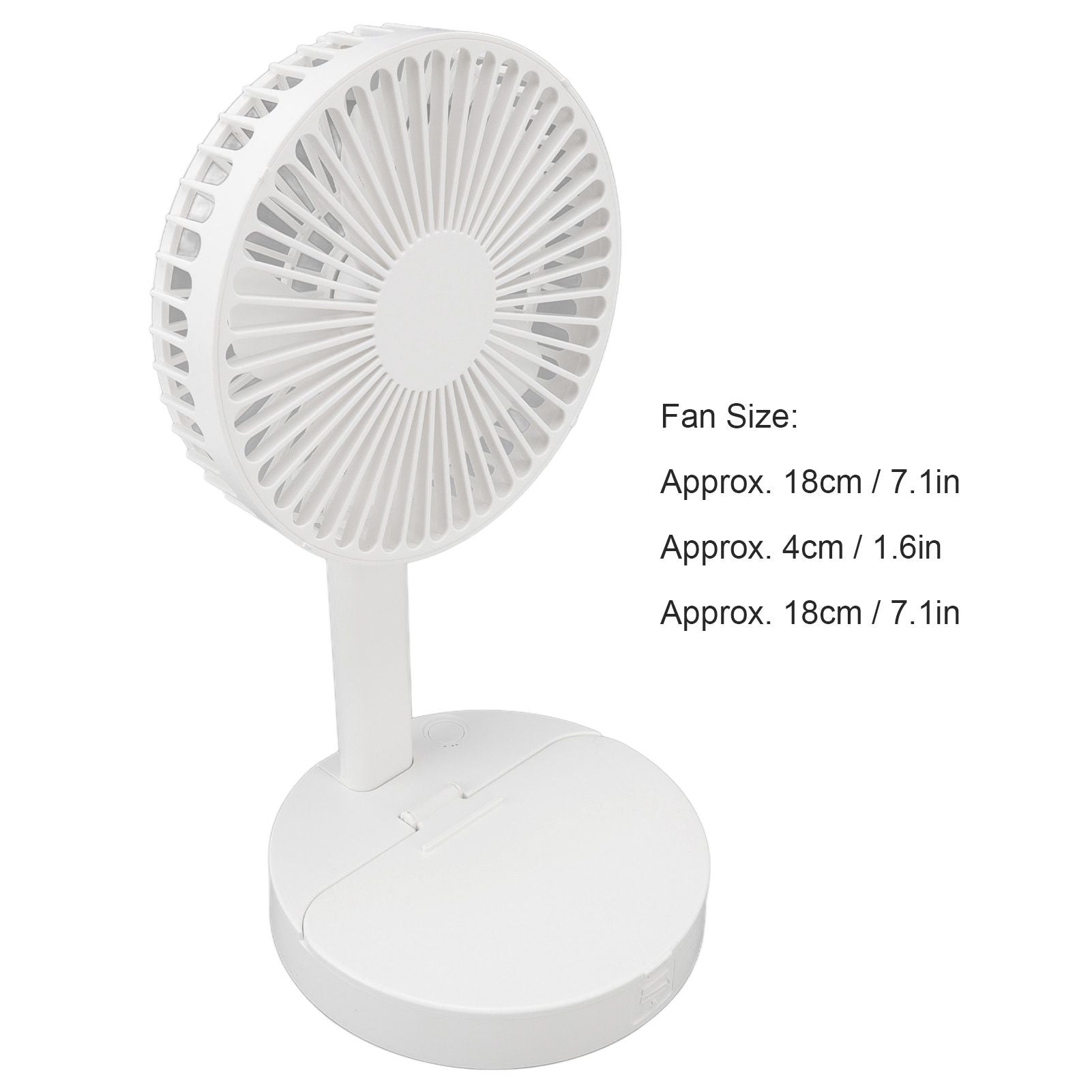 USB Desktop Fan Foldable Rechargeable Battery Makeup Mirror Function Bottom Silicone 3 Speeds White Mini Fan V1294-YM0523-3113220054311