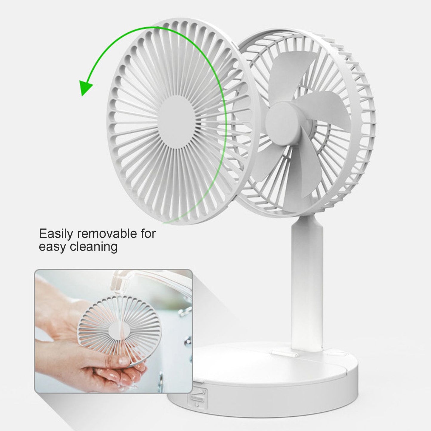USB Desktop Fan Foldable Rechargeable Battery Makeup Mirror Function Bottom Silicone 3 Speeds White Mini Fan V1294-YM0523-3113220054311