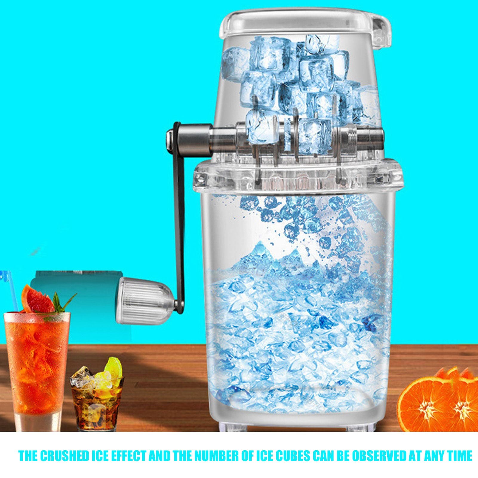 Hand Cranked Ice Crusher Clear Rustproof Multifunctional Manual Ice Crusher for Home Kitchen Transparent V1294-YM0523-3113220055511