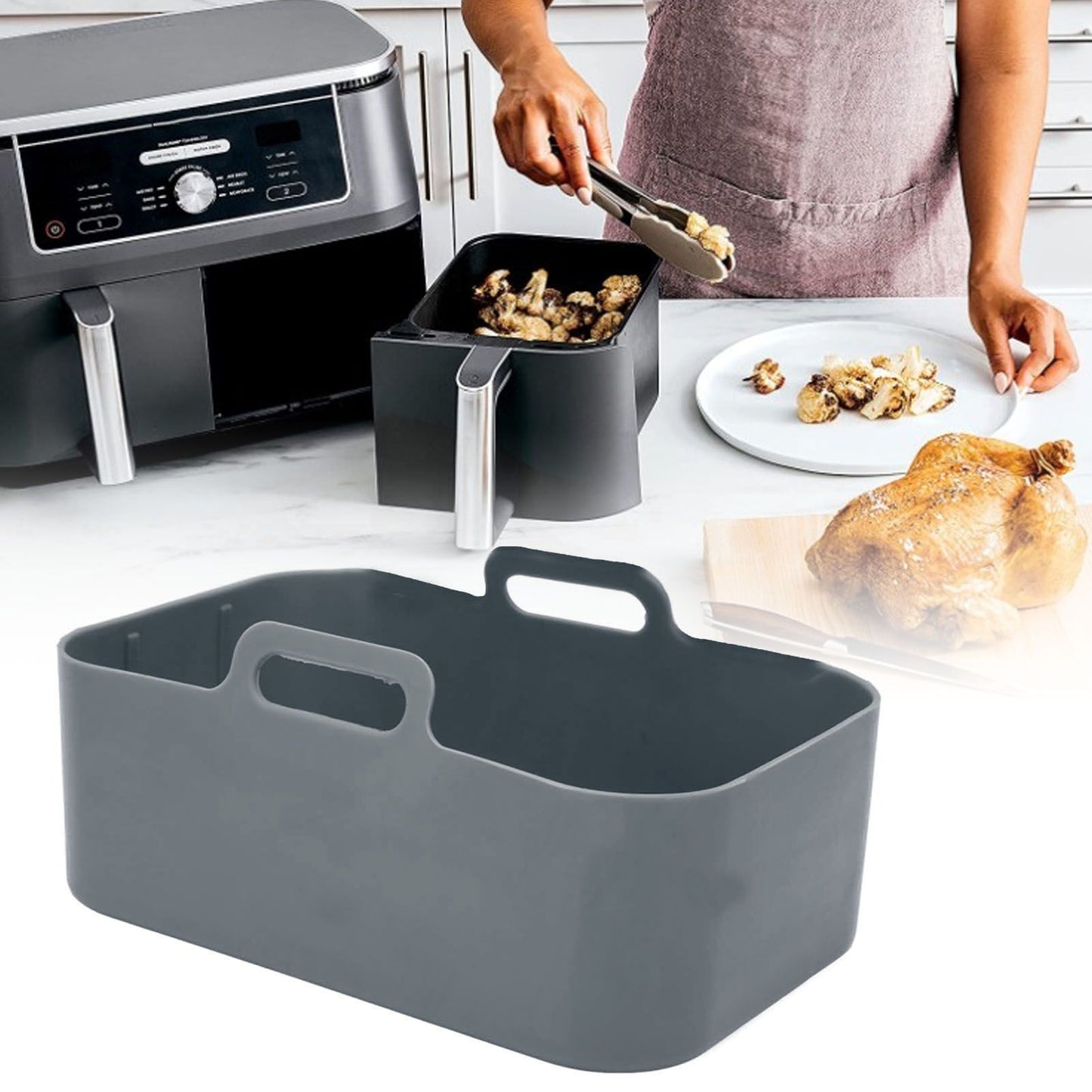 Fryer Silicone Pot Non Stick Reusable Liner Basket Replacement for Ninja DZ201 Foodi 8QT Gray V1294-YM0523-3113220057911