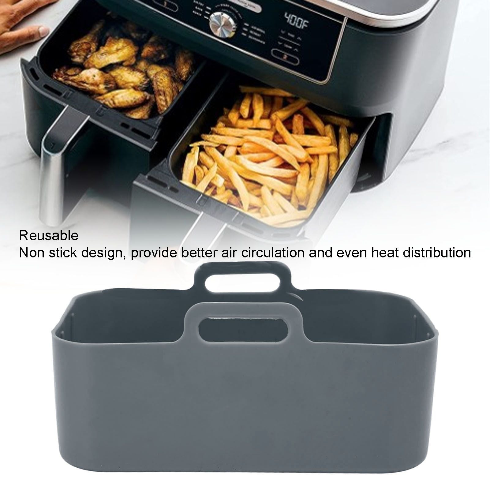 Fryer Silicone Pot Non Stick Reusable Liner Basket Replacement for Ninja DZ201 Foodi 8QT Gray V1294-YM0523-3113220057911