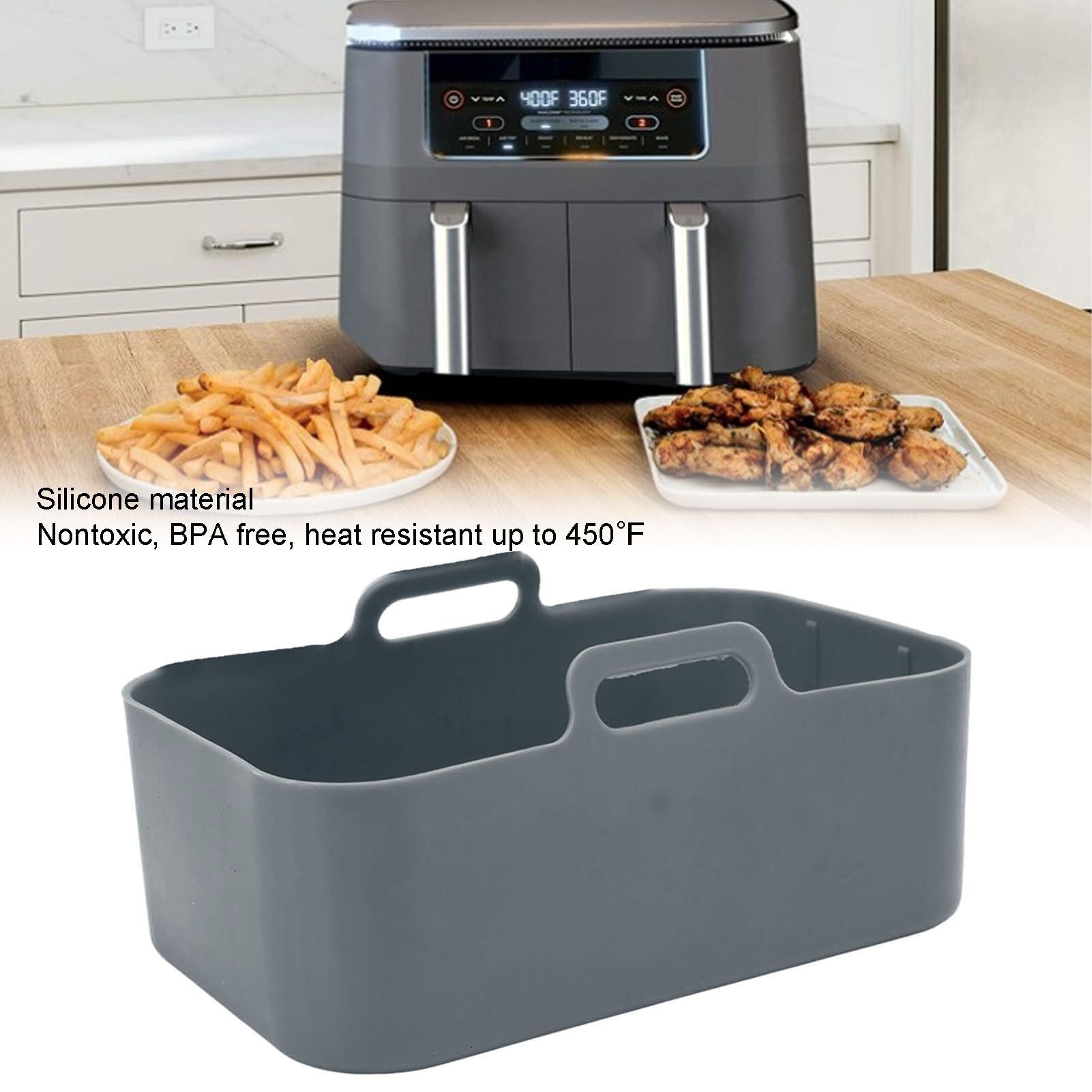 Fryer Silicone Pot Non Stick Reusable Liner Basket Replacement for Ninja DZ201 Foodi 8QT Gray V1294-YM0523-3113220057911