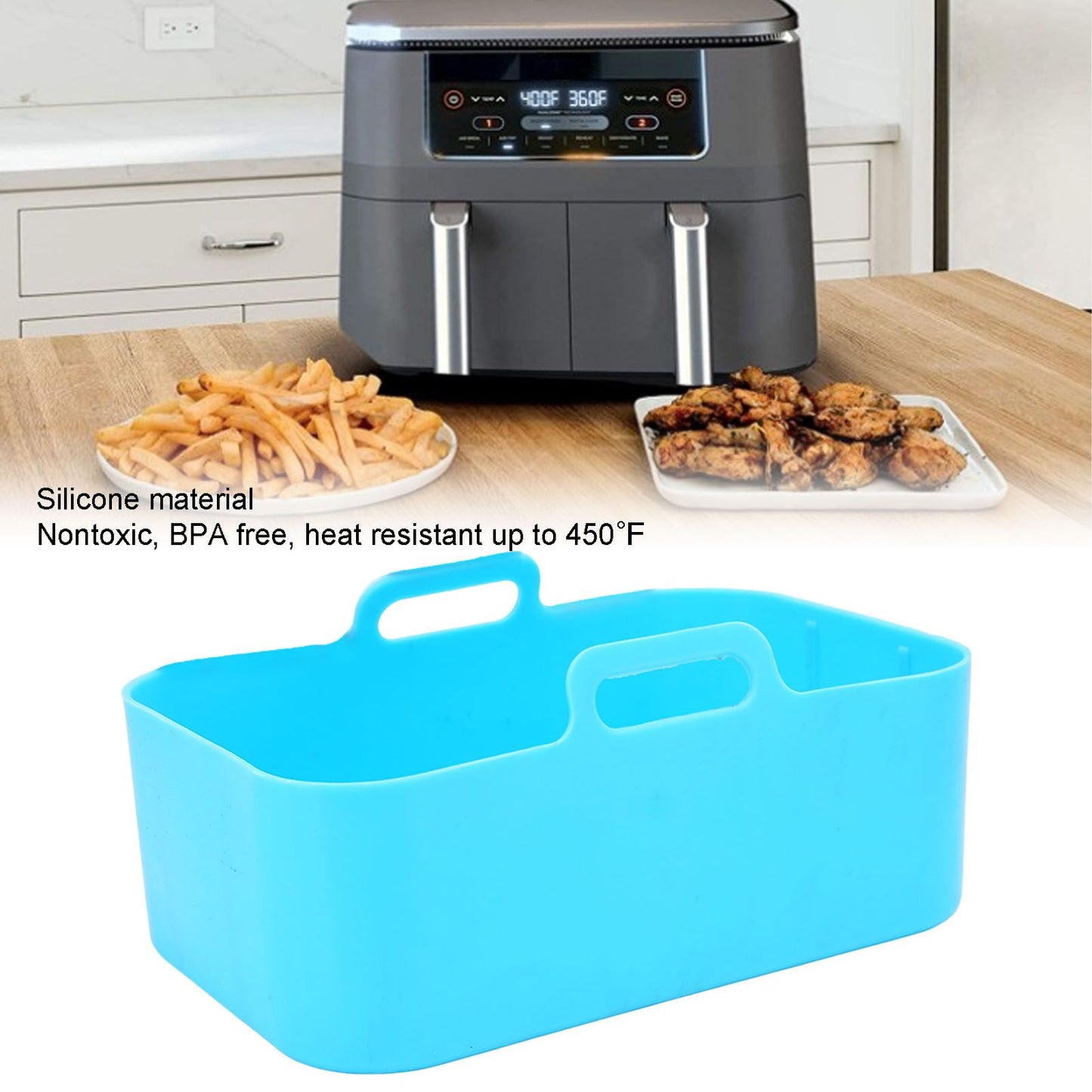 Fryer Silicone Pot Non Stick Reusable Liner Basket Replacement for Ninja DZ201 Foodi 8QT Blue V1294-YM0523-3113220057912