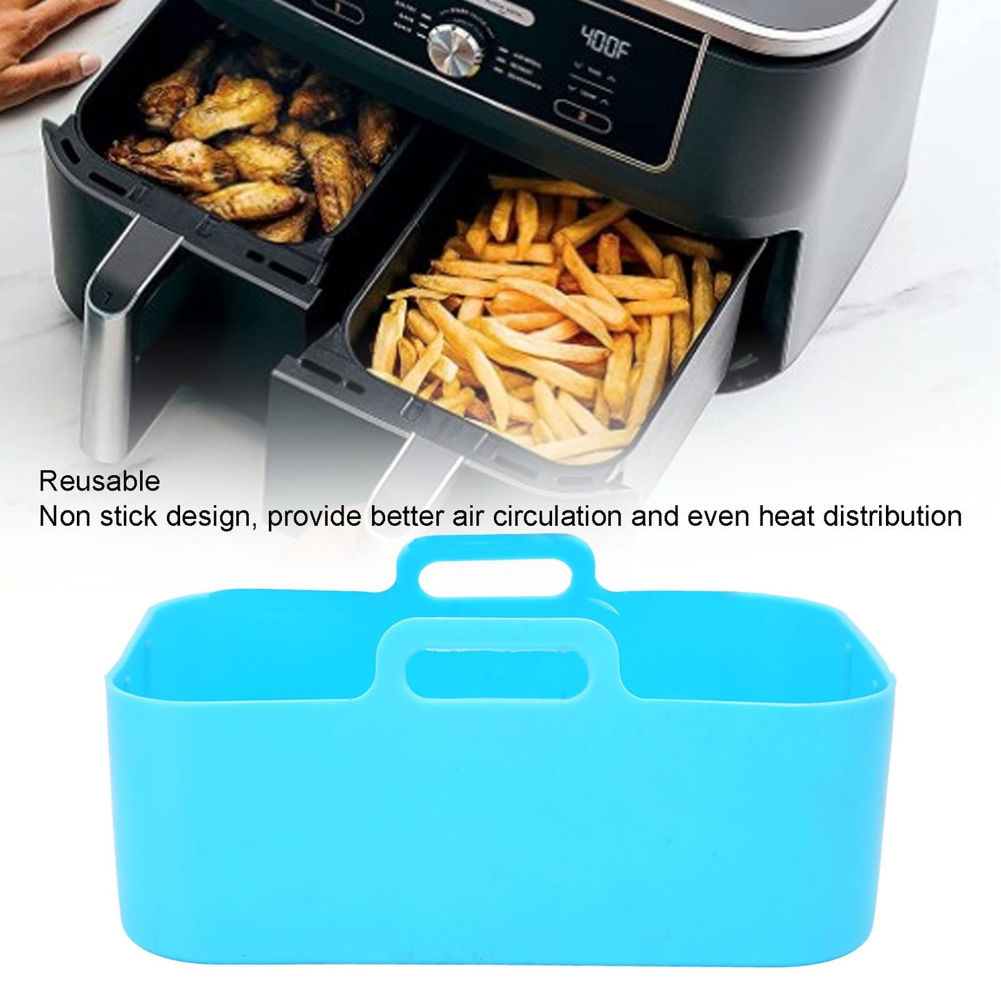 Fryer Silicone Pot Non Stick Reusable Liner Basket Replacement for Ninja DZ201 Foodi 8QT Blue V1294-YM0523-3113220057912