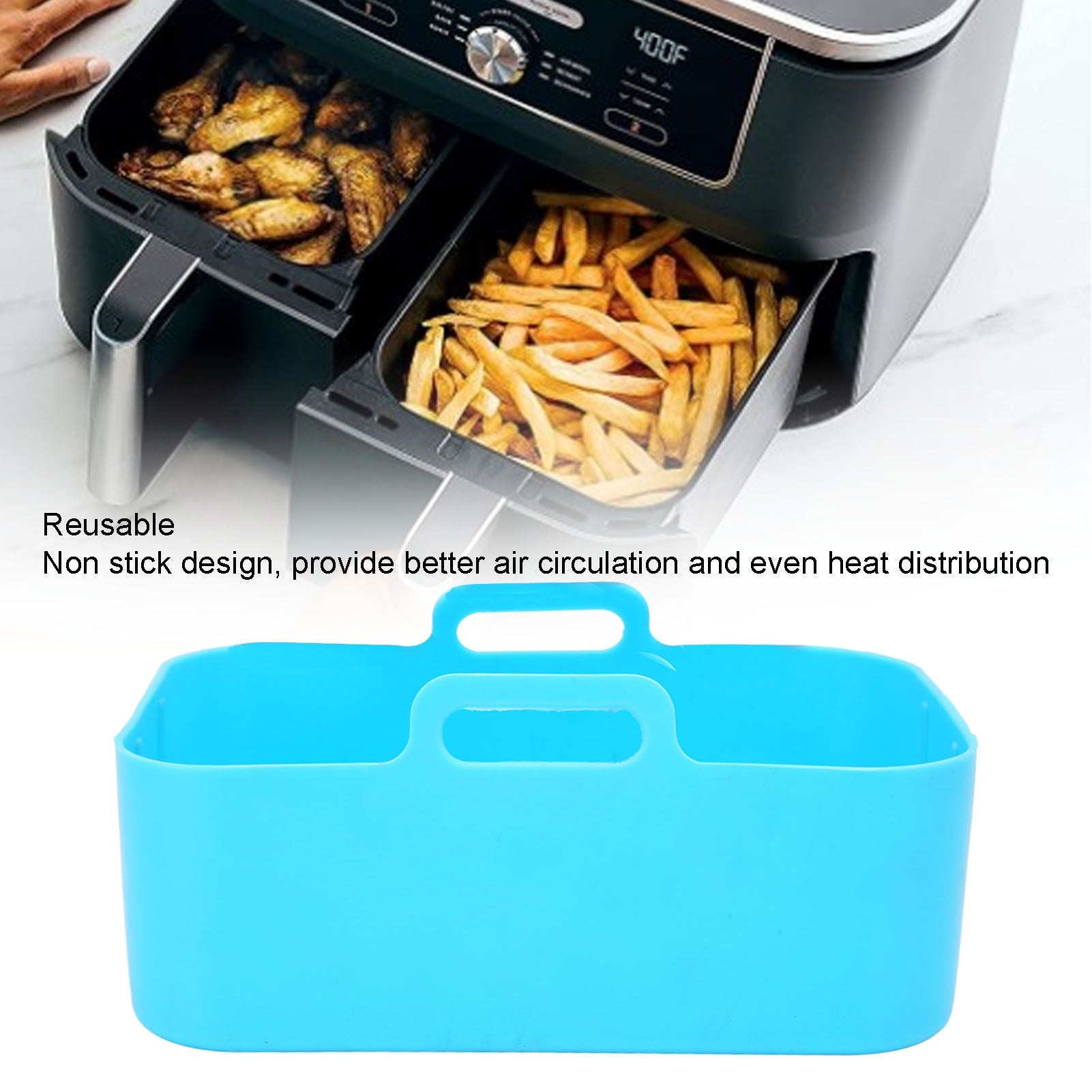 Fryer Silicone Pot Non Stick Reusable Liner Basket Replacement for Ninja DZ201 Foodi 8QT Blue V1294-YM0523-3113220057912