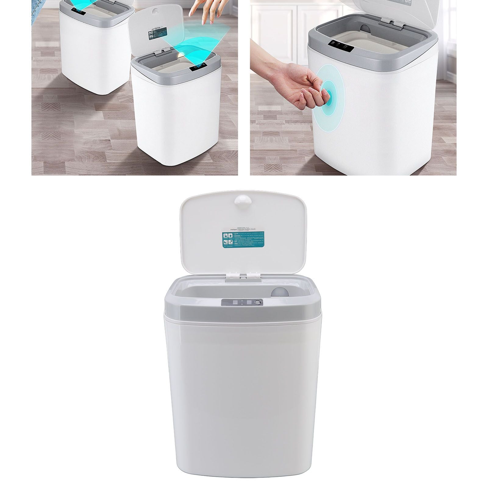 Smart Trash Can 16L Infrared Induction Button Control Manual Mute Household Automatic Trash Can with Night V1294-YM0523-3113220058411