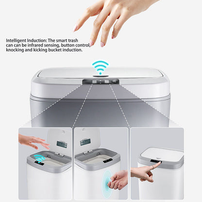 Smart Trash Can 16L Infrared Induction Button Control Manual Mute Household Automatic Trash Can with Night V1294-YM0523-3113220058411