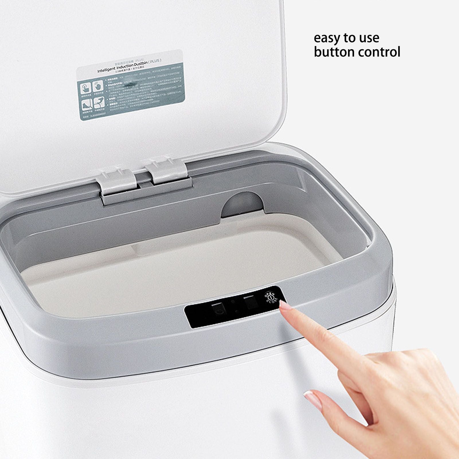 Smart Trash Can 16L Infrared Induction Button Control Manual Mute Household Automatic Trash Can with Night V1294-YM0523-3113220058411