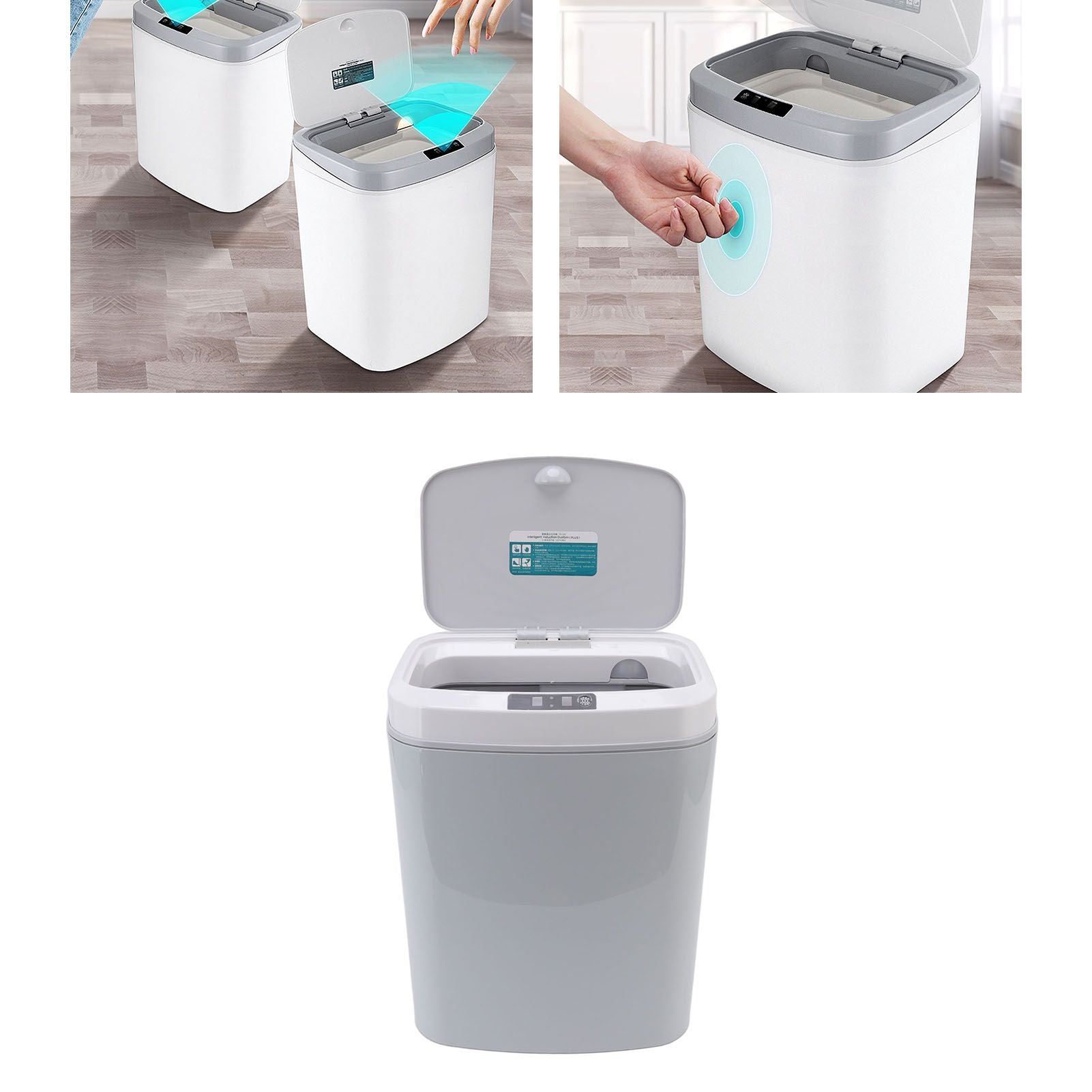 Smart Trash Can 16L Infrared Induction Button Control Manual Mute Household Automatic Trash Can with Night V1294-YM0523-3113220058412
