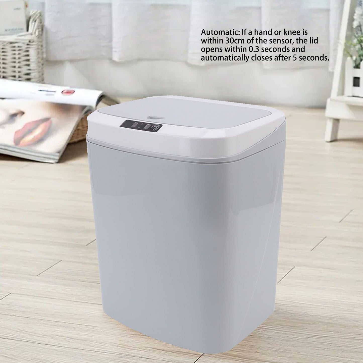 Smart Trash Can 16L Infrared Induction Button Control Manual Mute Household Automatic Trash Can with Night V1294-YM0523-3113220058412