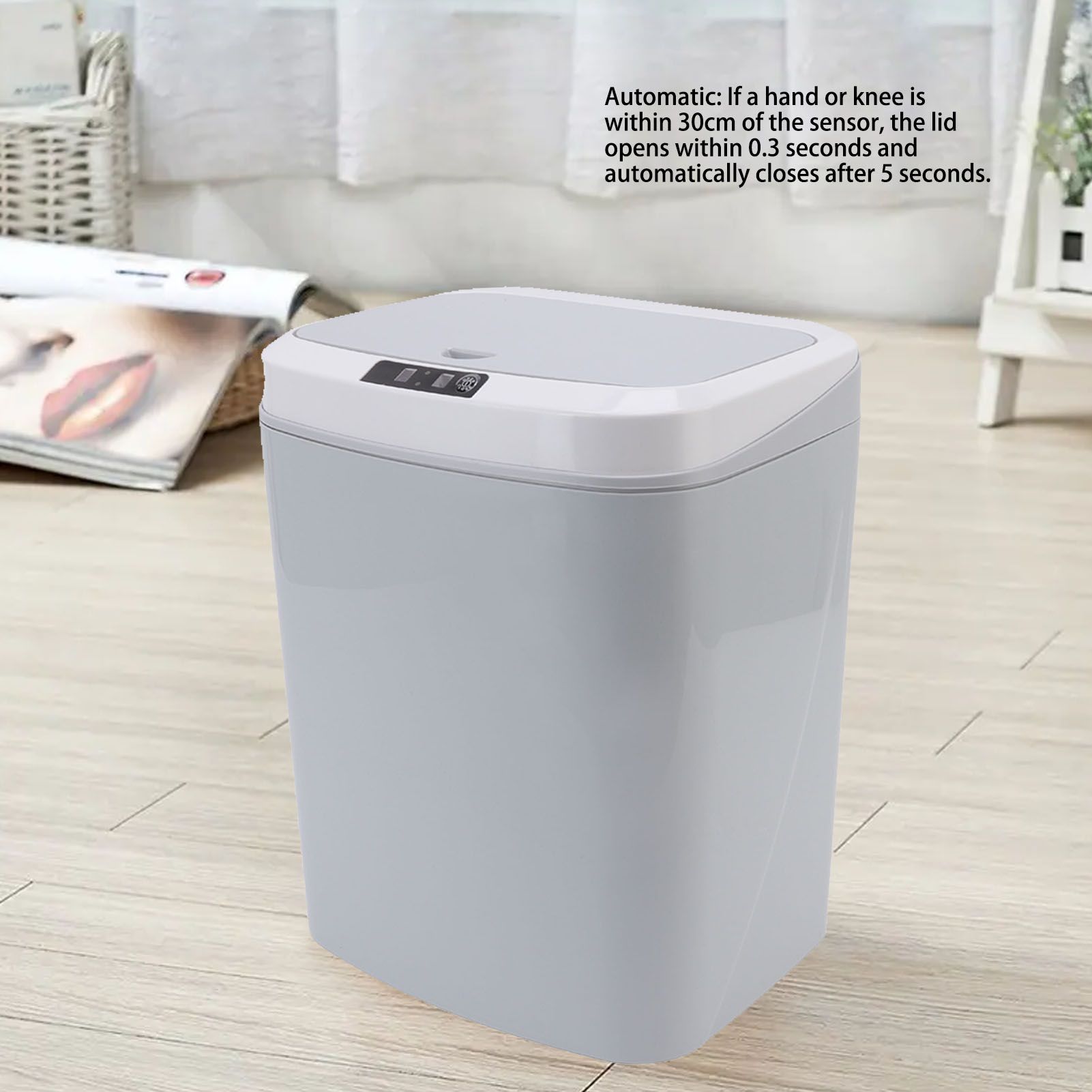 Smart Trash Can 16L Infrared Induction Button Control Manual Mute Household Automatic Trash Can with Night V1294-YM0523-3113220058412