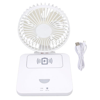 USB Desk Fan Support Wireless Phone Charging Dimmable Night Light 3 Speeds 180 Degrees Adjustable Small Desk V1294-YM0523-3113220061111