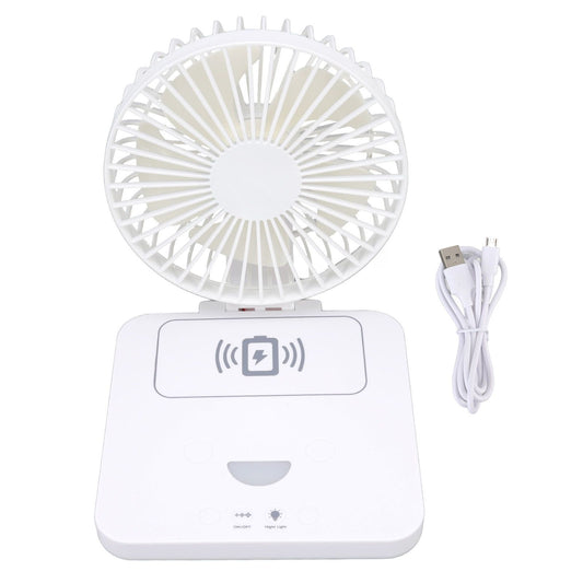 USB Desk Fan Support Wireless Phone Charging Dimmable Night Light 3 Speeds 180 Degrees Adjustable Small Desk V1294-YM0523-3113220061111