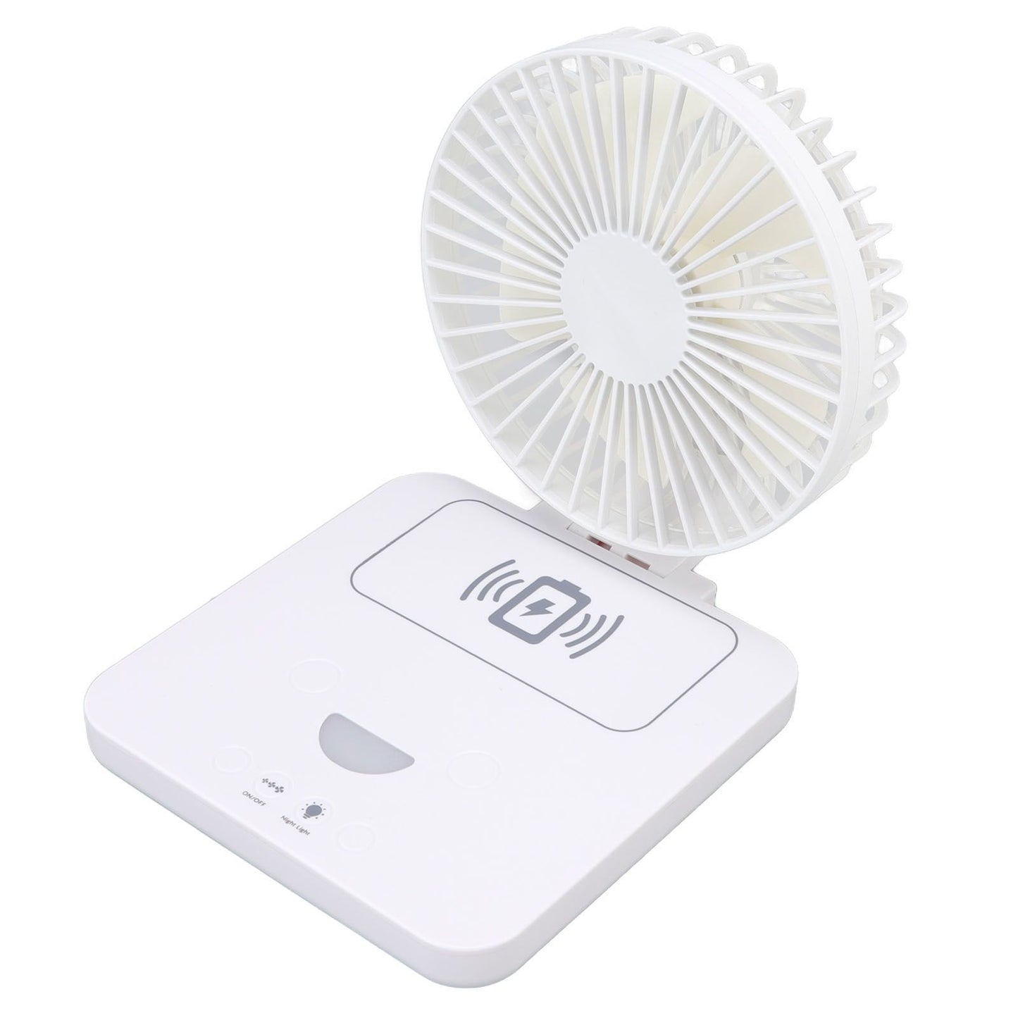 USB Desk Fan Support Wireless Phone Charging Dimmable Night Light 3 Speeds 180 Degrees Adjustable Small Desk V1294-YM0523-3113220061111