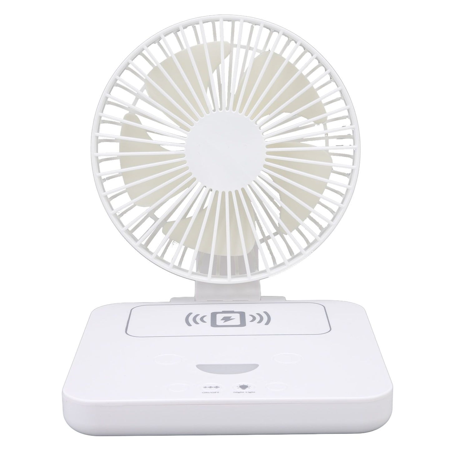 USB Desk Fan Support Wireless Phone Charging Dimmable Night Light 3 Speeds 180 Degrees Adjustable Small Desk V1294-YM0523-3113220061111