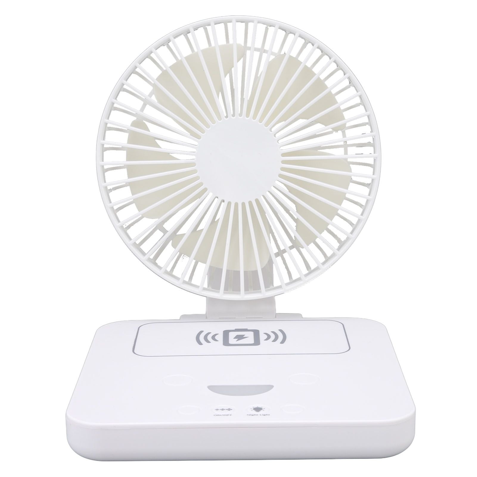 USB Desk Fan Support Wireless Phone Charging Dimmable Night Light 3 Speeds 180 Degrees Adjustable Small Desk V1294-YM0523-3113220061111