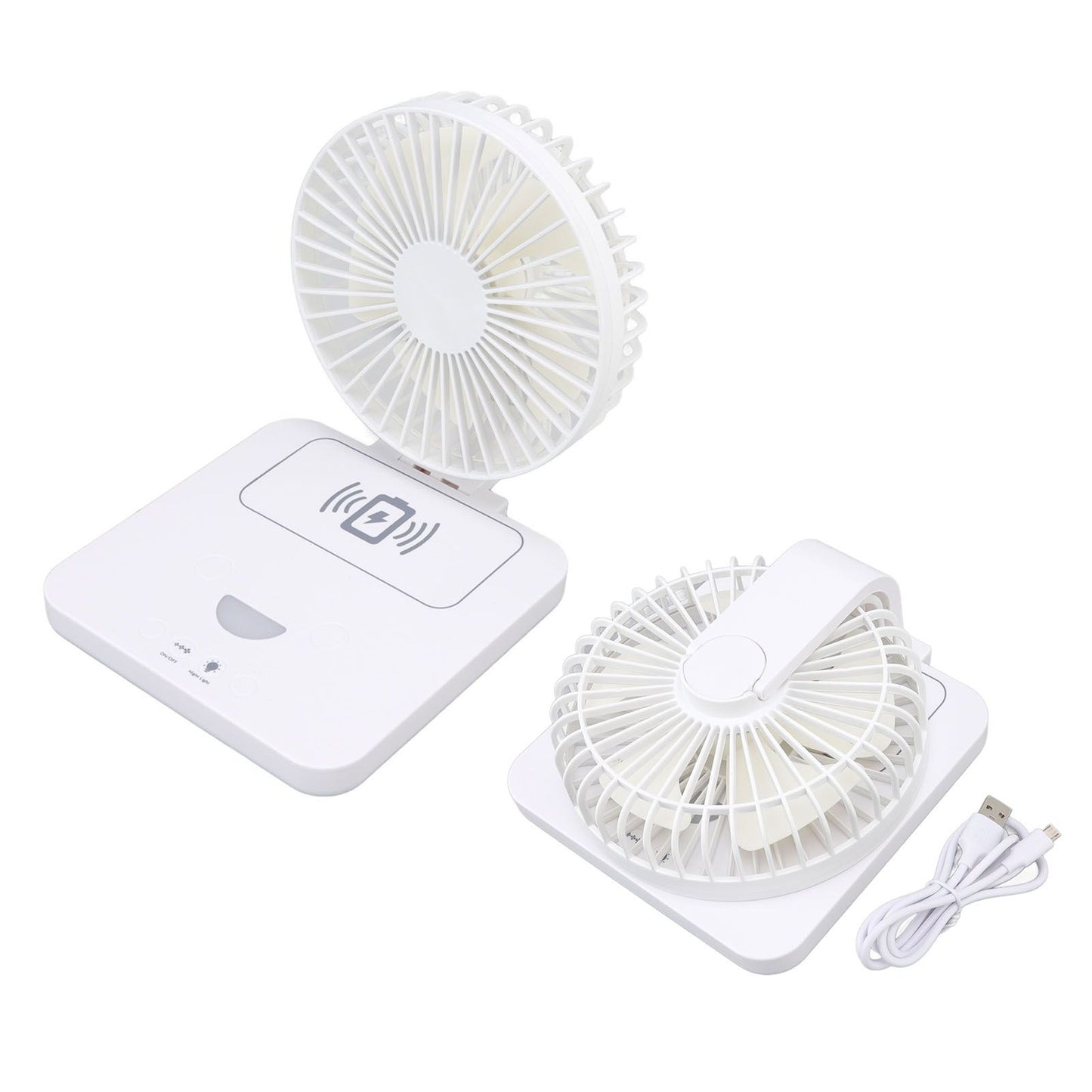 USB Desk Fan Support Wireless Phone Charging Dimmable Night Light 3 Speeds 180 Degrees Adjustable Small Desk V1294-YM0523-3113220061111