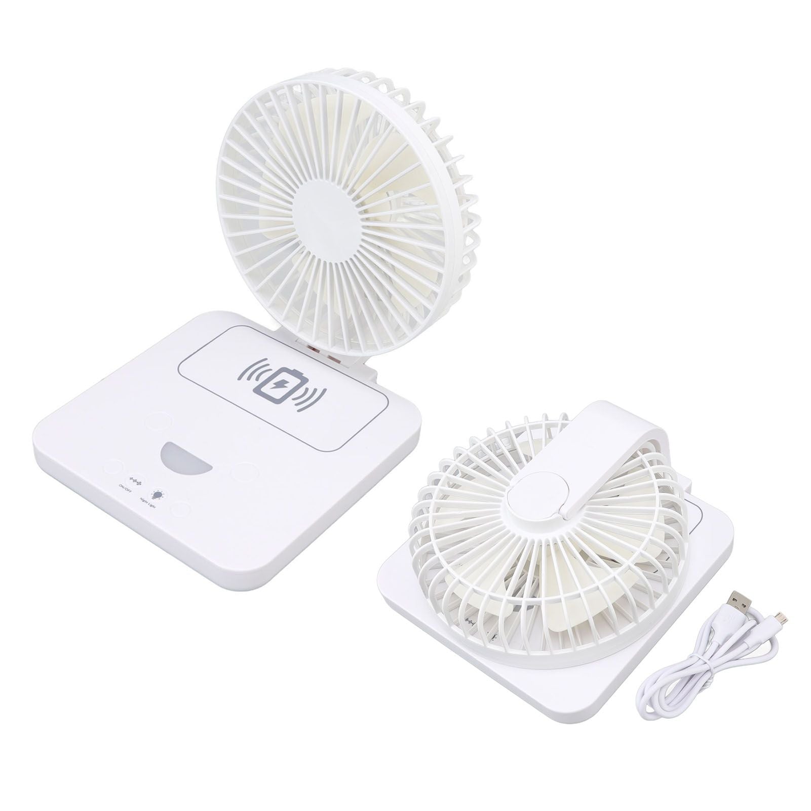 USB Desk Fan Support Wireless Phone Charging Dimmable Night Light 3 Speeds 180 Degrees Adjustable Small Desk V1294-YM0523-3113220061111