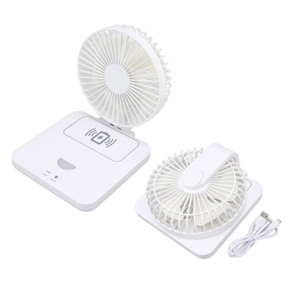 USB Desk Fan Support Wireless Phone Charging Dimmable Night Light 3 Speeds 180 Degrees Adjustable Small Desk V1294-YM0523-3113220061111