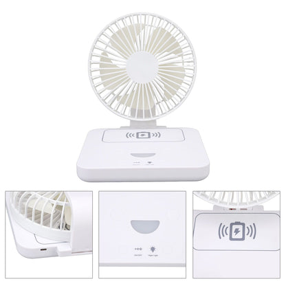 USB Desk Fan Support Wireless Phone Charging Dimmable Night Light 3 Speeds 180 Degrees Adjustable Small Desk V1294-YM0523-3113220061111