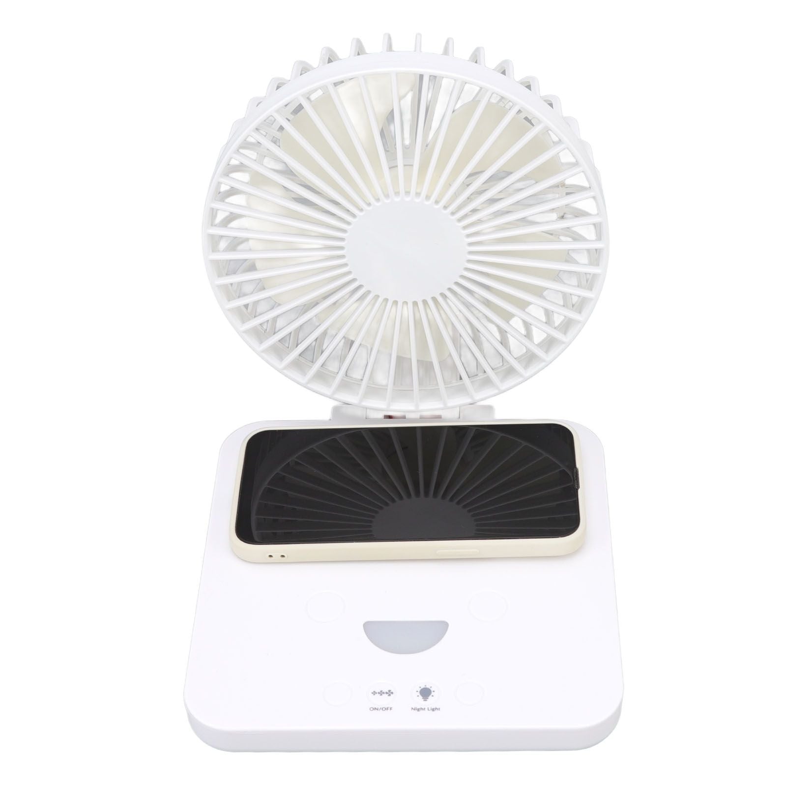 USB Desk Fan Support Wireless Phone Charging Dimmable Night Light 3 Speeds 180 Degrees Adjustable Small Desk V1294-YM0523-3113220061111