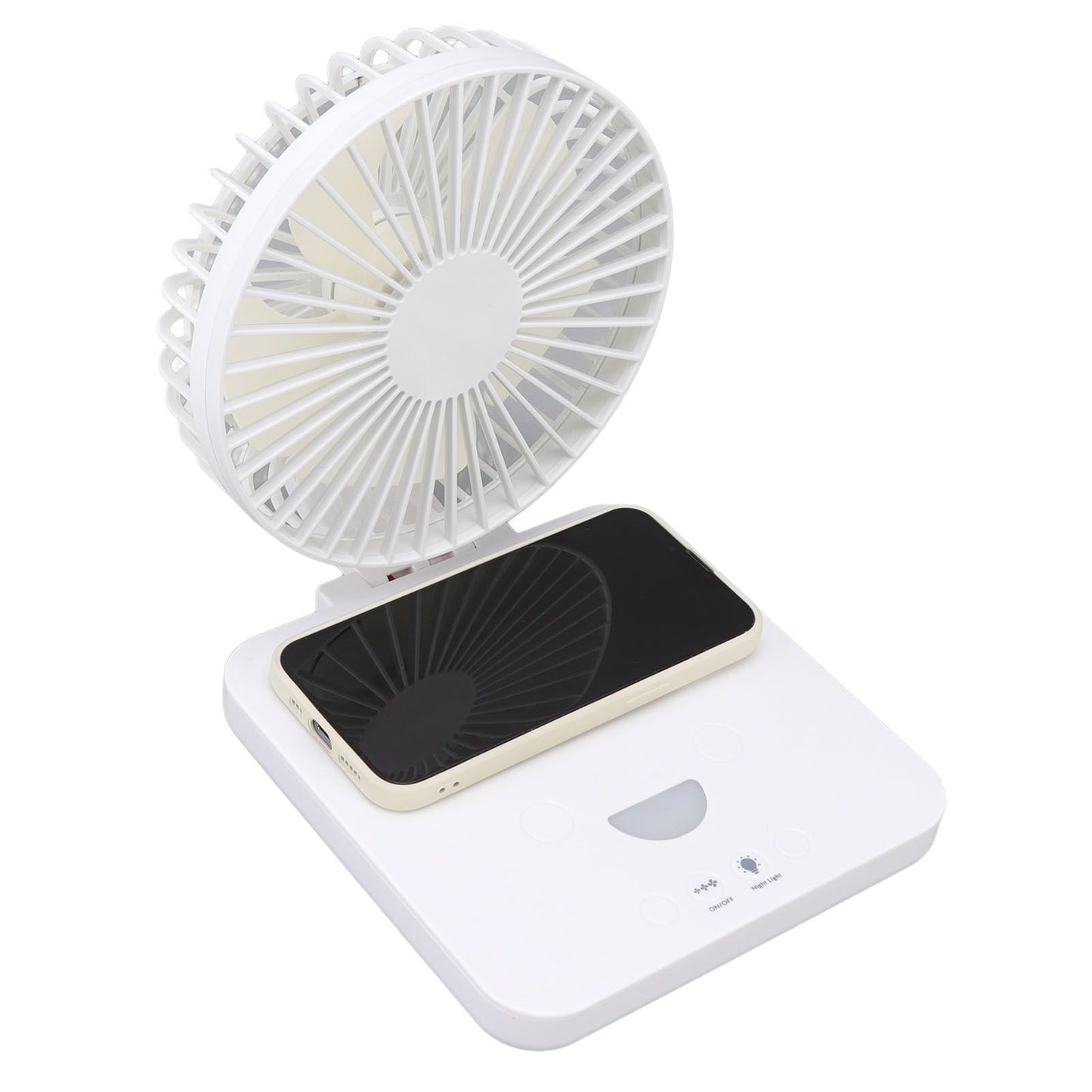 USB Desk Fan Support Wireless Phone Charging Dimmable Night Light 3 Speeds 180 Degrees Adjustable Small Desk V1294-YM0523-3113220061111