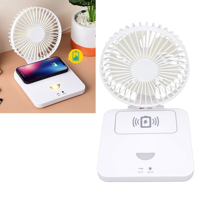 USB Desk Fan Support Wireless Phone Charging Dimmable Night Light 3 Speeds 180 Degrees Adjustable Small Desk V1294-YM0523-3113220061111
