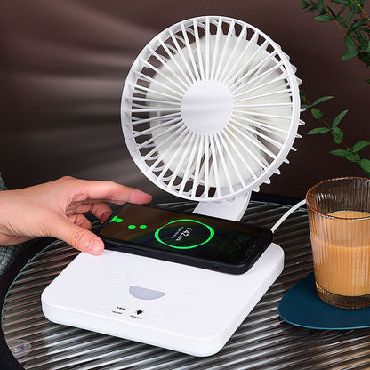 USB Desk Fan Support Wireless Phone Charging Dimmable Night Light 3 Speeds 180 Degrees Adjustable Small Desk V1294-YM0523-3113220061111