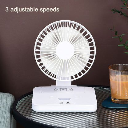 USB Desk Fan Support Wireless Phone Charging Dimmable Night Light 3 Speeds 180 Degrees Adjustable Small Desk V1294-YM0523-3113220061111