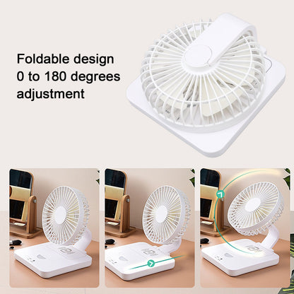 USB Desk Fan Support Wireless Phone Charging Dimmable Night Light 3 Speeds 180 Degrees Adjustable Small Desk V1294-YM0523-3113220061111