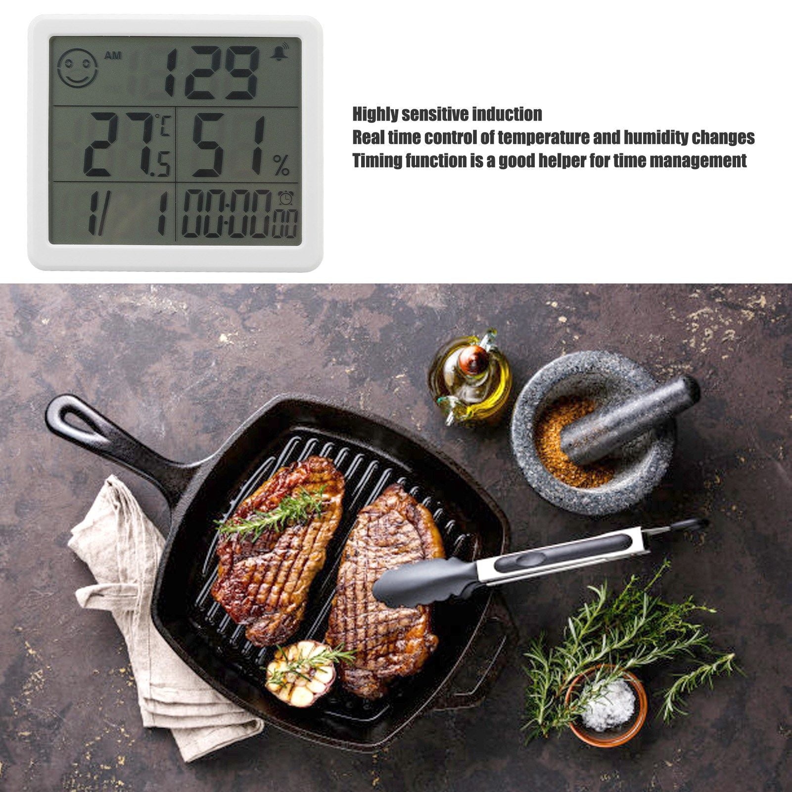 Digital Thermometer Hygrometer Alarm Clock Sensitive Induction High Accuracy Electronic Hygrometer with 5in V1294-YM0523-3113220061511
