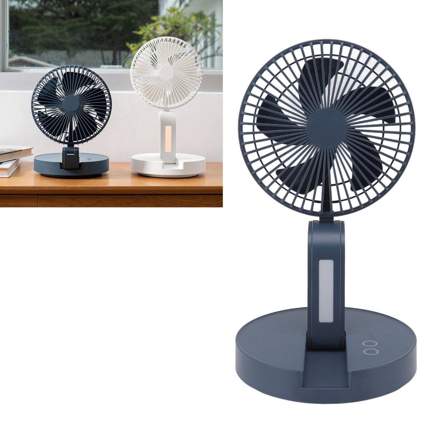 Desktop Folding Fan 3 Speeds USB Rechargeable Punch Free Electric Desktop Oscillating Fan for Home Office Blue V1294-YM0523-3113220062112