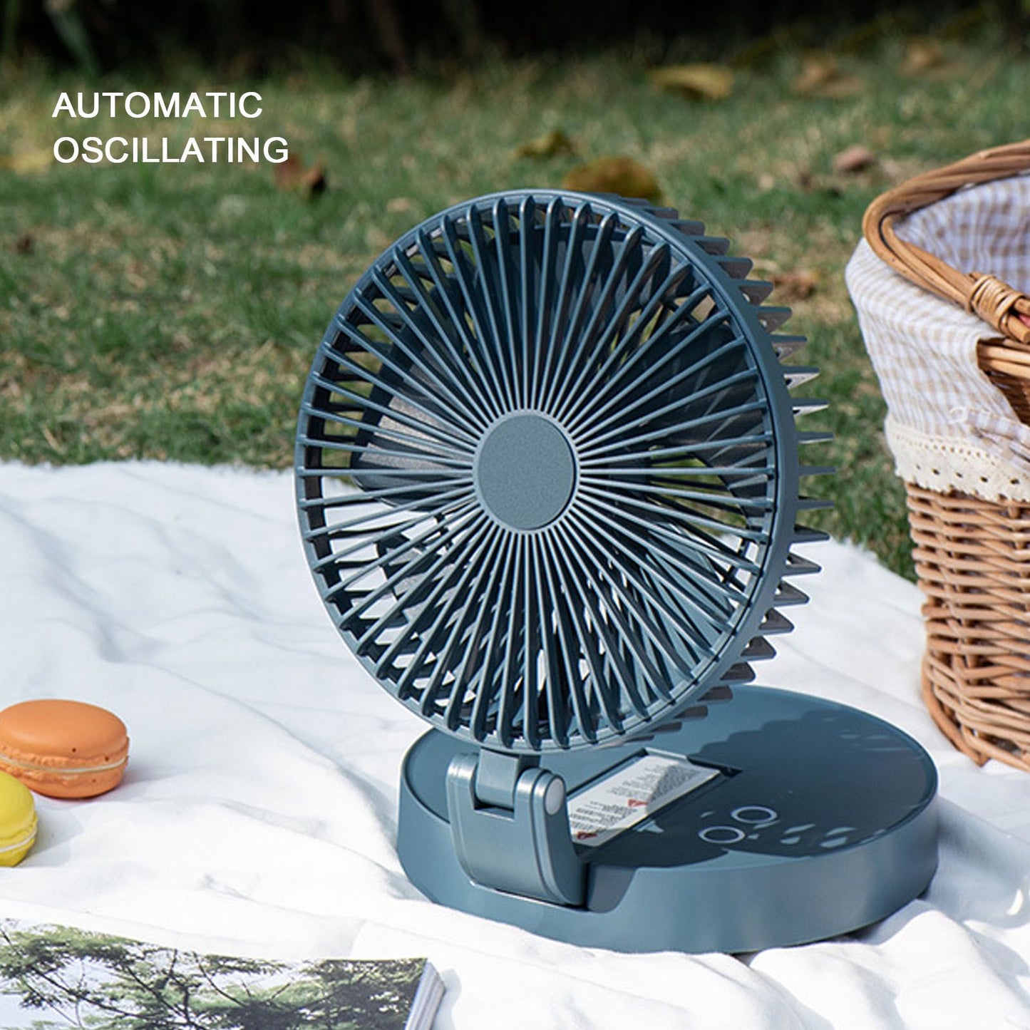Desktop Folding Fan 3 Speeds USB Rechargeable Punch Free Electric Desktop Oscillating Fan for Home Office Blue V1294-YM0523-3113220062112