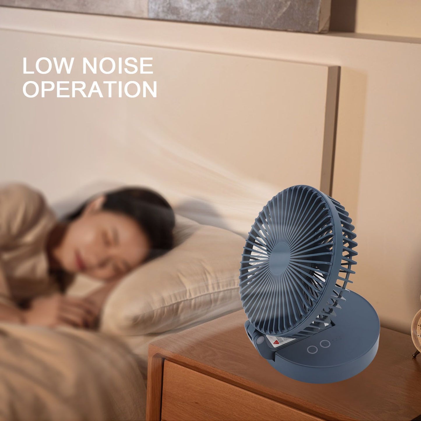 Desktop Folding Fan 3 Speeds USB Rechargeable Punch Free Electric Desktop Oscillating Fan for Home Office Blue V1294-YM0523-3113220062112