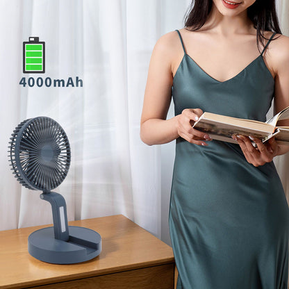 Desktop Folding Fan 3 Speeds USB Rechargeable Punch Free Electric Desktop Oscillating Fan for Home Office Blue V1294-YM0523-3113220062112