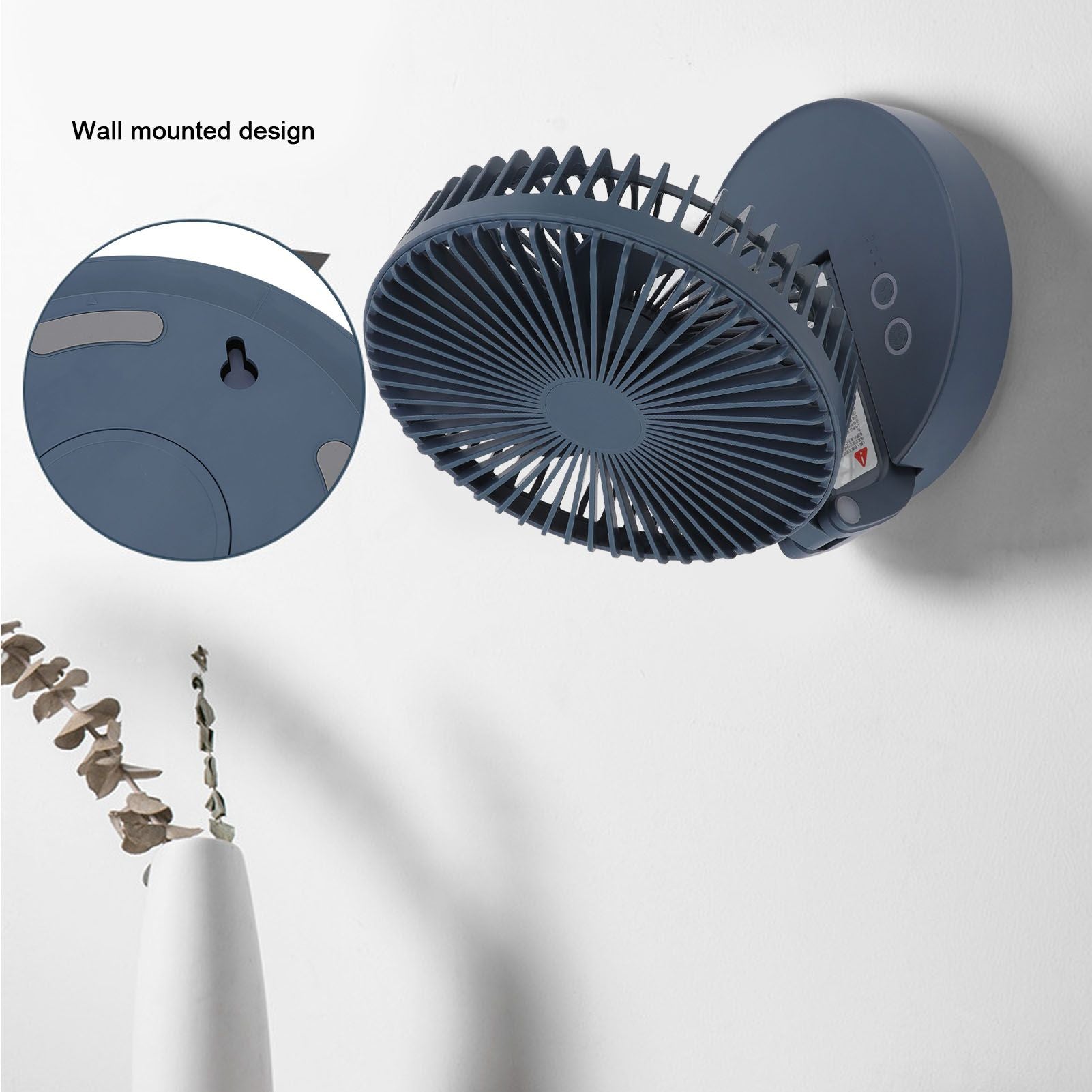 Desktop Folding Fan 3 Speeds USB Rechargeable Punch Free Electric Desktop Oscillating Fan for Home Office Blue V1294-YM0523-3113220062112