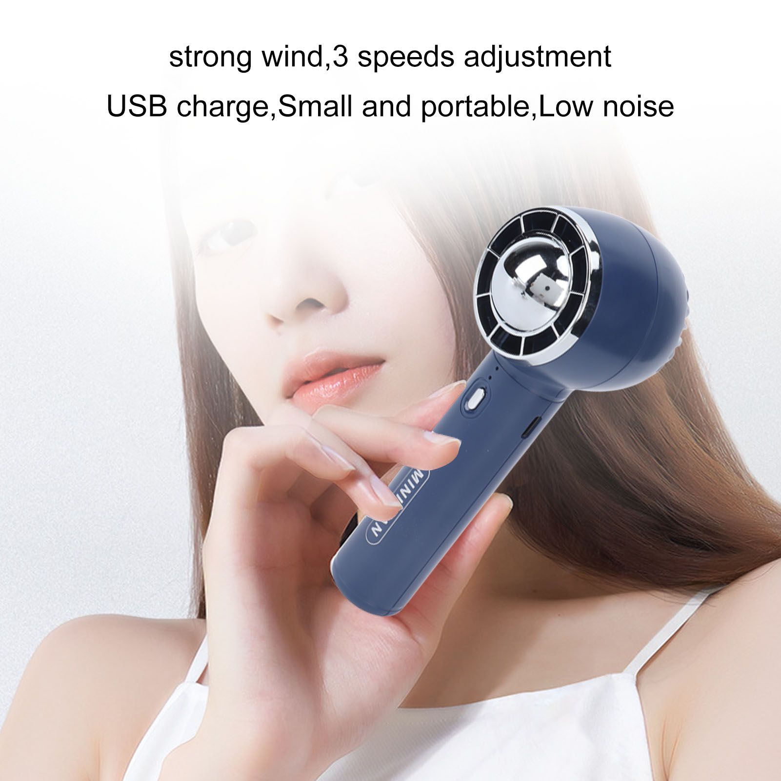 Handheld Fan 3 Speeds USB Charging Strong Wind Lightweight 1200mAh Battery Portable Fan Handheld for Office V1294-YM0523-3113220062213